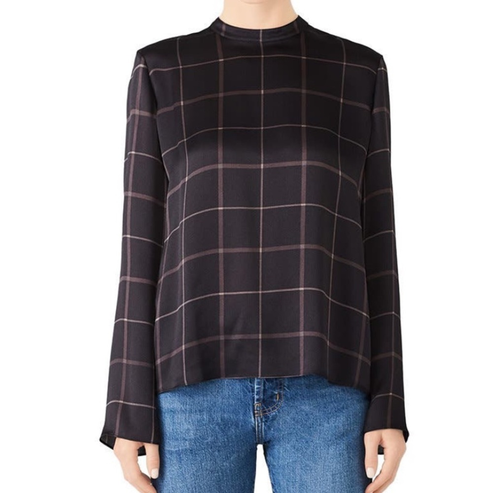 Vince Silk Black Plaid Long Sleeve Shirt